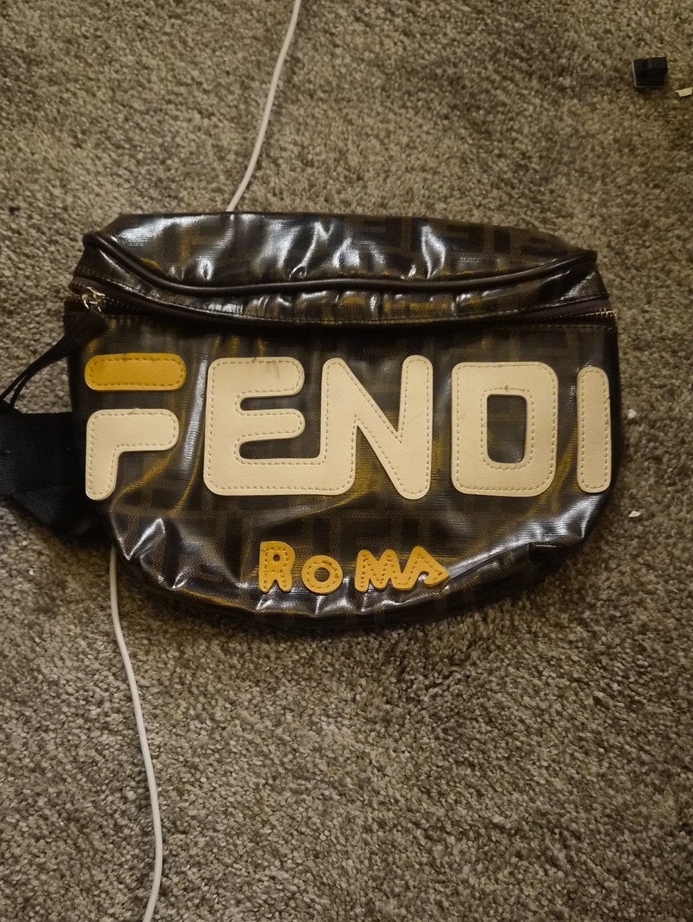 Fendi Brown Logo Belt Bag with Cream and Yellow Accents